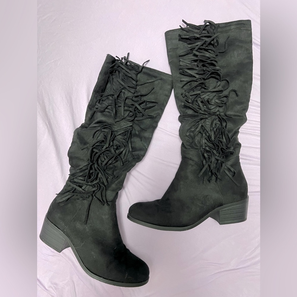 Black Fringe Boots Suede
